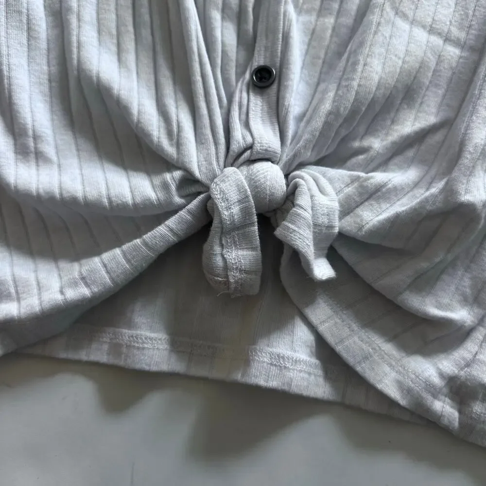 Abercrombie & Fitch Ribbed Button-Front Tie Top - White